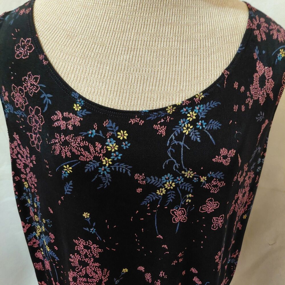 Picadilly Fashions Top Womens X-Large Black Glitter Embellished Floral Stretch
